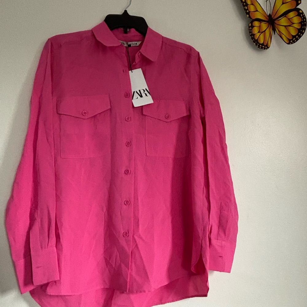 Zara Men's Bright Pink Button Down Shirt